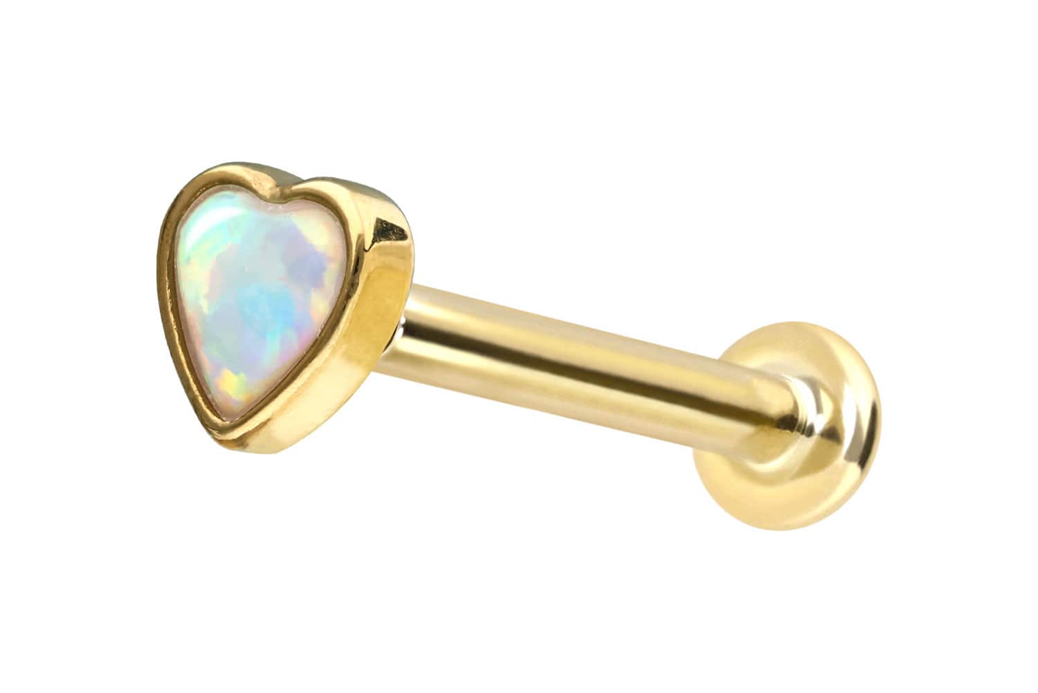 14 Karat Gold Labret Piercing mit Push Fit SYNTHETISCHES OPAL-HERZ